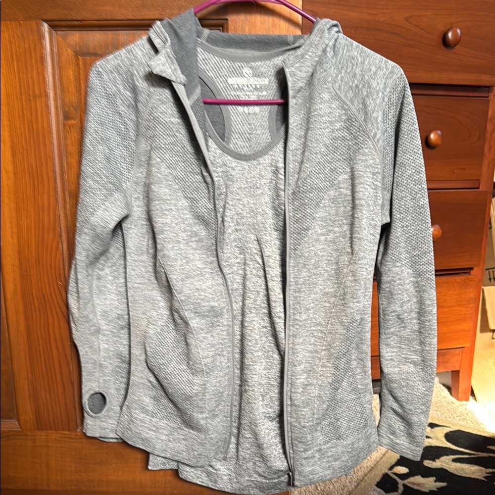 Sweet Romeo Gray Long Sleeve Relaxed Hoodie with matching tank.